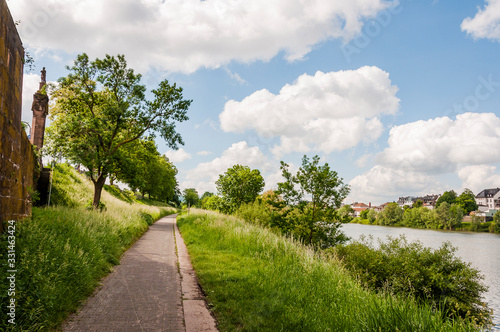 Trier, Mosel, Fluss, Moselufer, Uferweg, Moselschiffe, Radtour, Spazierweg, Römerbrücke, Moselbrücke, Brücke, Flussschifffahrt, Rheinland-Pfalz, Stadt, Altstadt, Frühling, Deutschland photo