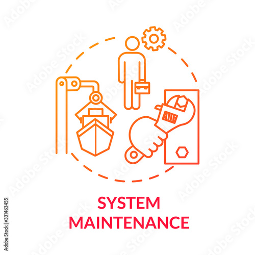 System maintenance red concept icon. Shipbuilding worker. Boat in dry dock. Ship maintenance engineer. Watercraft idea thin line illustration. Vector isolated outline RGB color drawing