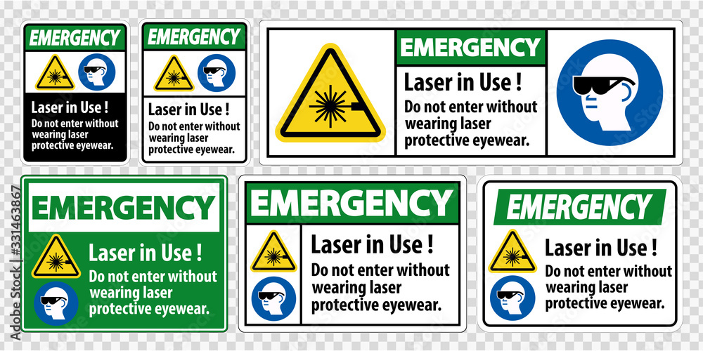Plakat Emergency PPE Safety Label,Laser In Use Do Not Enter Without Wearing Laser Protective Eyewear