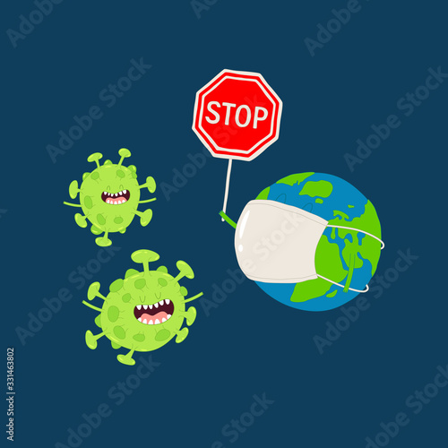 Medecine mask earth corona virus. Vector graphics.