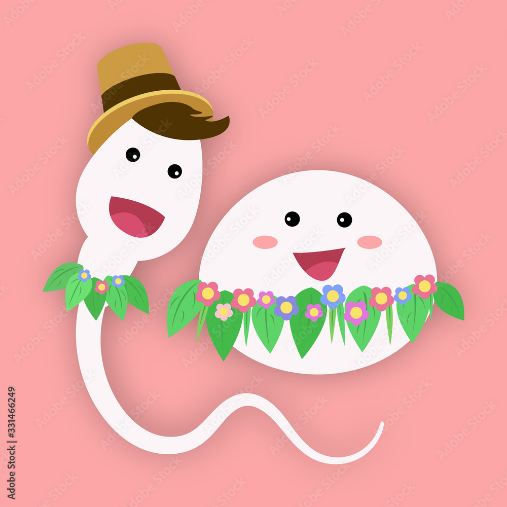 sperm and egg cartoon in hawaii concept. vector illustration design.