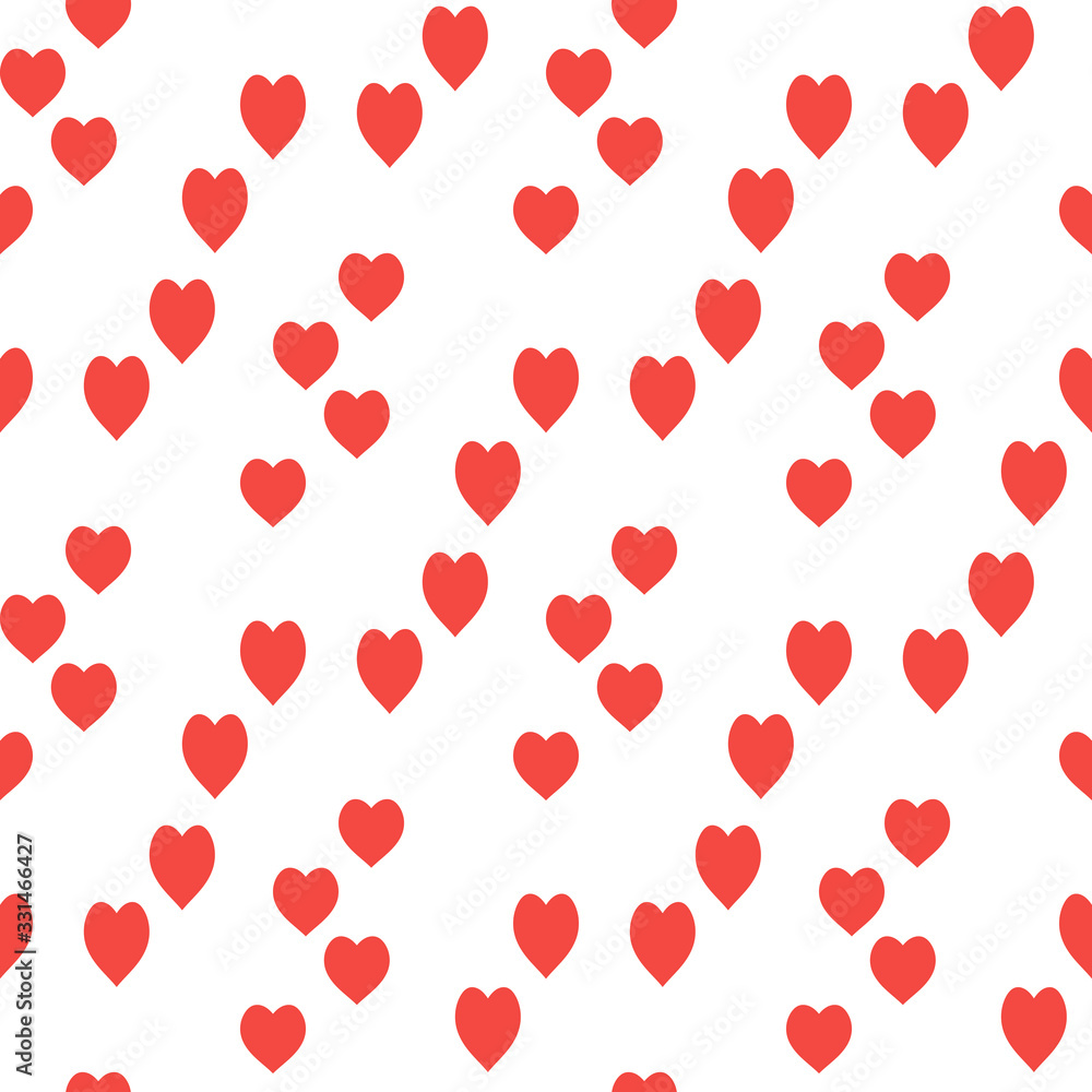 Seamless pattern with great beautiful red hearts on white background for plaid, fabric, textile, clothes, tablecloth and other things. Vector image.