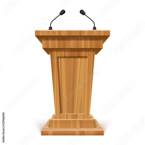 Wooden podium or pedestal with microphone
