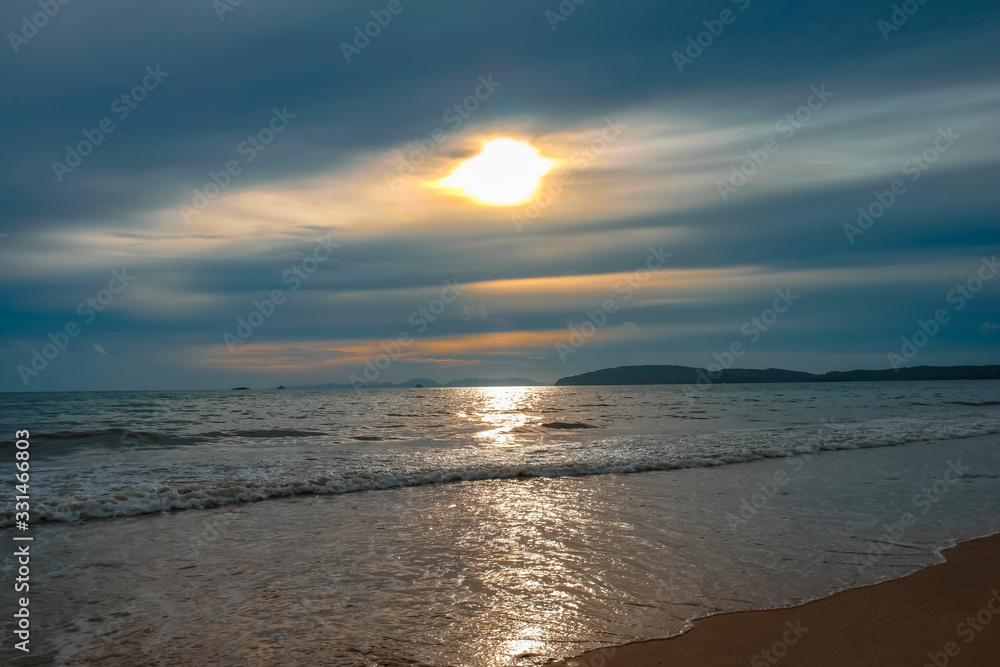 Beautiful sea view and paradise elements of nature with the blue sky and cloud, Island and outdoor,tropical paradise beach with the sunset ,Phuket in Thailand.