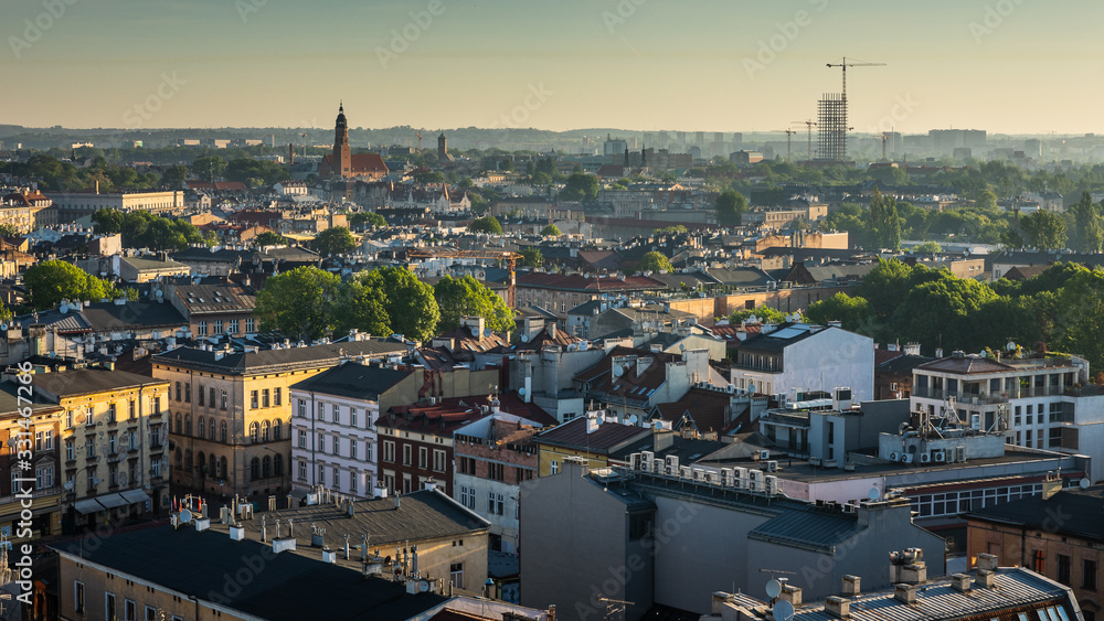Panorama of Cracow, Poland, with royal Wawel castle, cathedral.