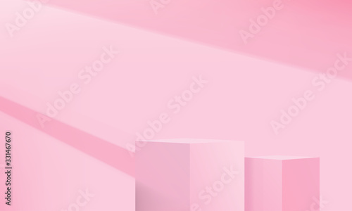 Background vector 3d pink rendering with podium and minimal pink wall scene, minimal abstract background 3d rendering abstract geometric shape pink pastel color. Stage for awards on website in modern.