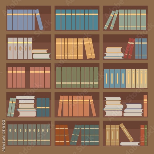 Brown bookcase filled with various books