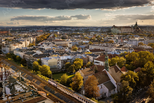 Panorama of Cracow, Poland, with royal Wawel castle, cathedral.