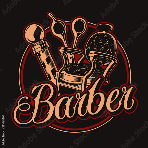 Vintage illustration for barbershop theme on the dark background.