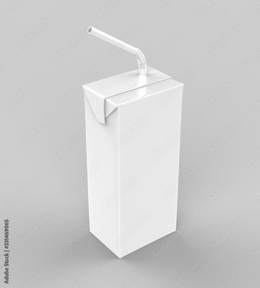 Blank packaginget Carton Juice & milk pack with straw White Realistic Rendering for mock up template design. 3D Illustration Blank packaginget Carton Juice & milk pack with straw White Realistic Rendering for mock up template design. 3D Illustration