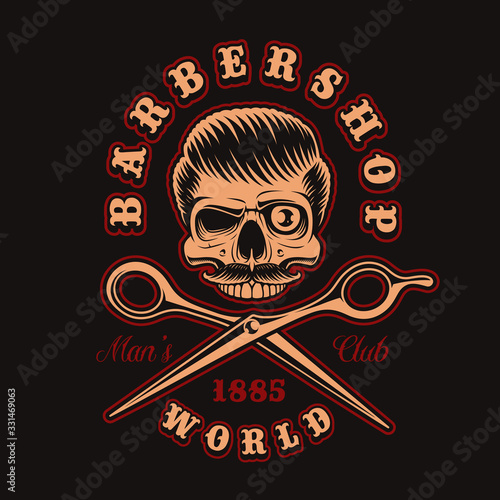 Vintage illustration of barber skeletone with scissors