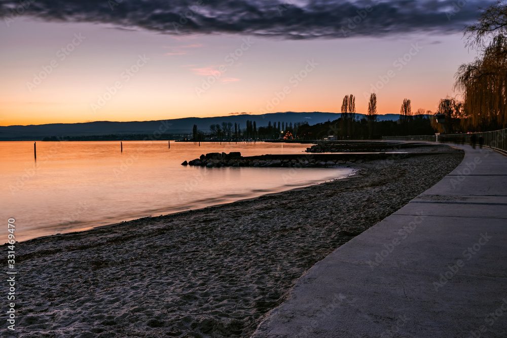 Sunset in Lac Leman Lausanne Switzerland
