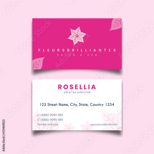 Beautiful pink Bougainvillea flower business card design template