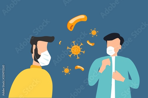 Coronavirus in China. New coronavirus (2019-nKoV), two people in a white medical mask and a virus. The concept of coronavirus quarantine. Vector