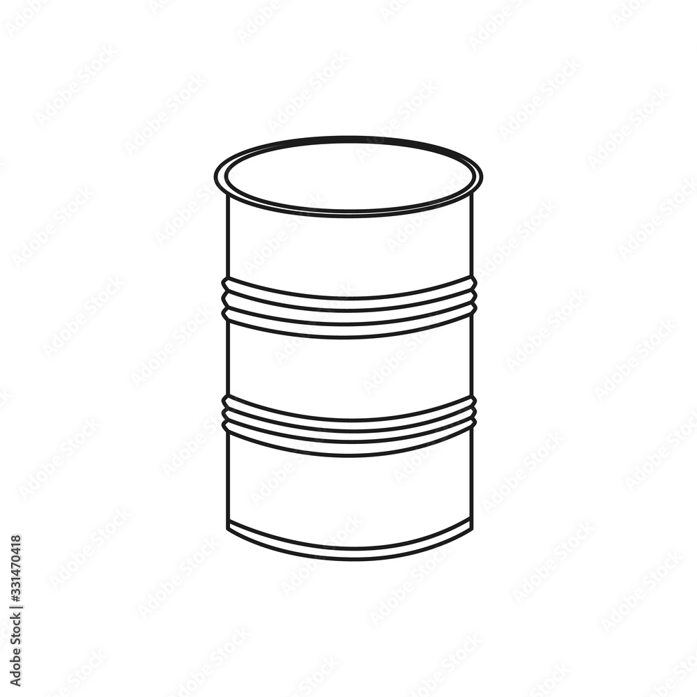 Simplified outline vector illustration of a metal barrel on a white background. Simplified outline vector illustration of a metal barrel on a white background.