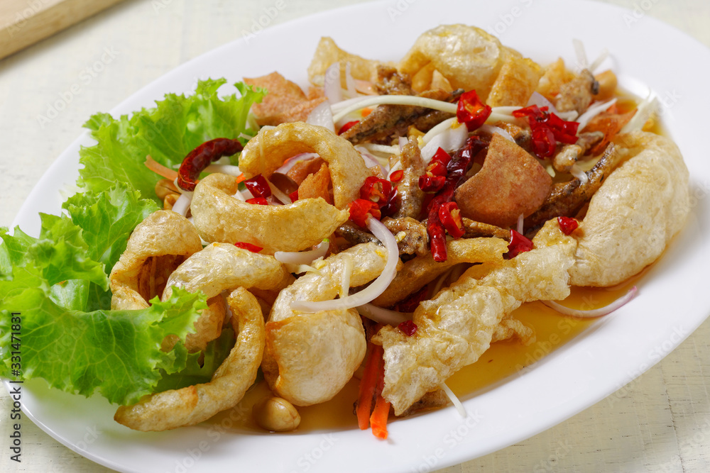 Crispy Fish Maw in Spicy Salad with vegetable Crispy Fish Maw in Spicy Salad with vegetable