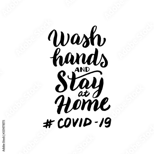 Coronavirus warning poster. Covid-19 inscription lettering banner. Sign to prevent desease outbreak. Stop corona virus epidemic concept leaflet. Vector eps 10.