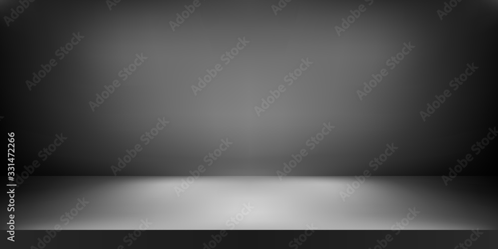 Empty black studio. Room background, product display with copy space for display of content design. Vector illustration