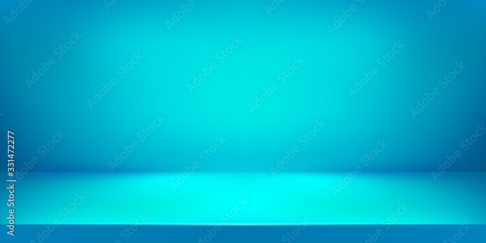 Empty blue color studio. Room background, product display with copy space for display of content design. Vector illustration