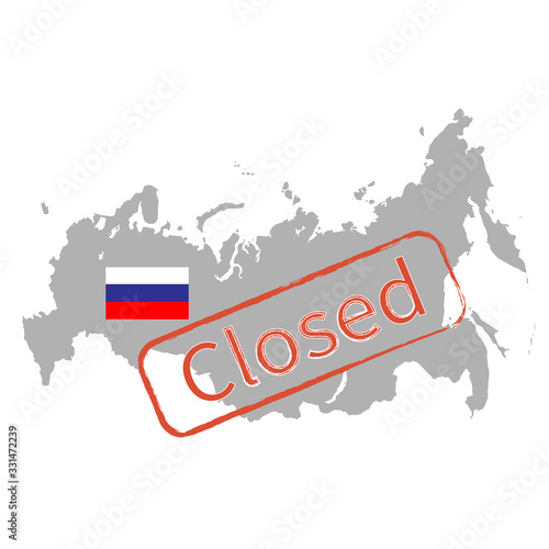 Russia map silhouette, seal with the inscription Closed. Concept of a virus epidemic closing borders