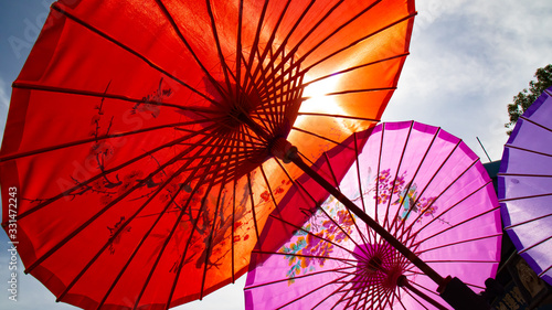 Red umbrella underneath