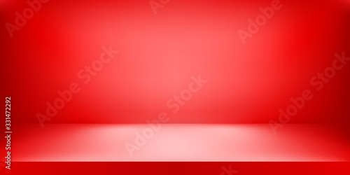 Empty red color studio. Room background, product display with copy space for display of content design. Vector illustration