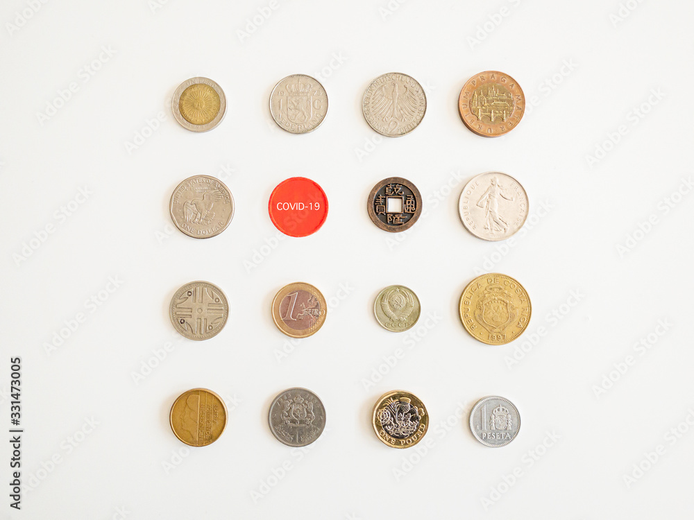 Collection of coins from countries together with coronavirus coi Collection of coins from countries together with coronavirus coi