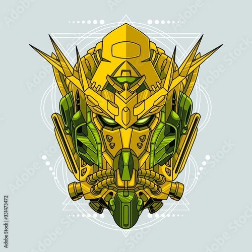 Mecha head with sacred geometry pattern