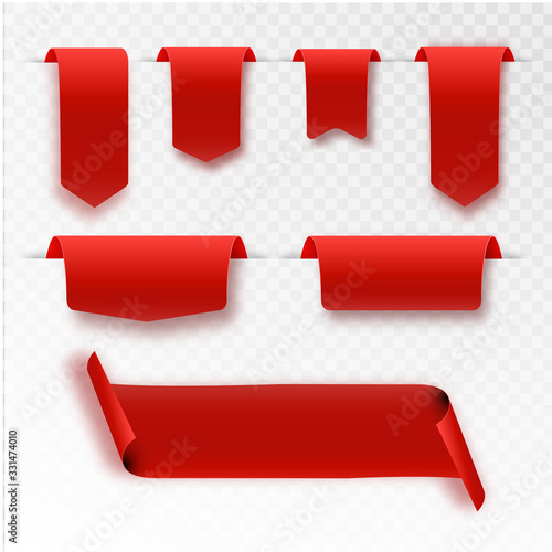 Red ribbons banners set flat isolated vector illustration. Paper ribbons. Set of red paper banners. Vector illusration EPS 10