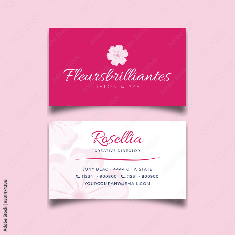 Minimalist white pink cheeryblossom flower business card design vector