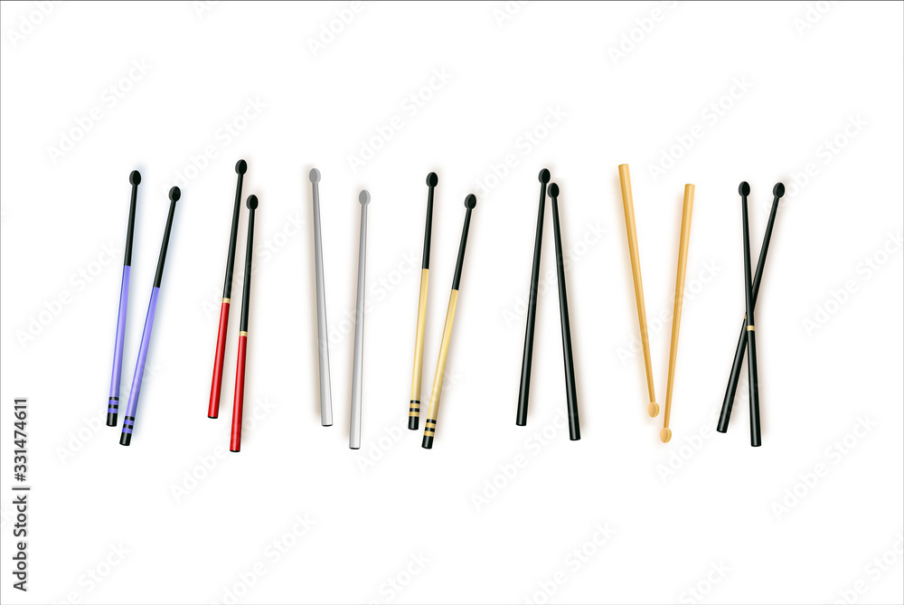 Drumsticks or drum sticks vector. Rock or jazz equipment. Isolated on white background. icon for music apps and websites Drumsticks or drum sticks vector. Rock or jazz equipment. Isolated on white background. icon for music apps and websites