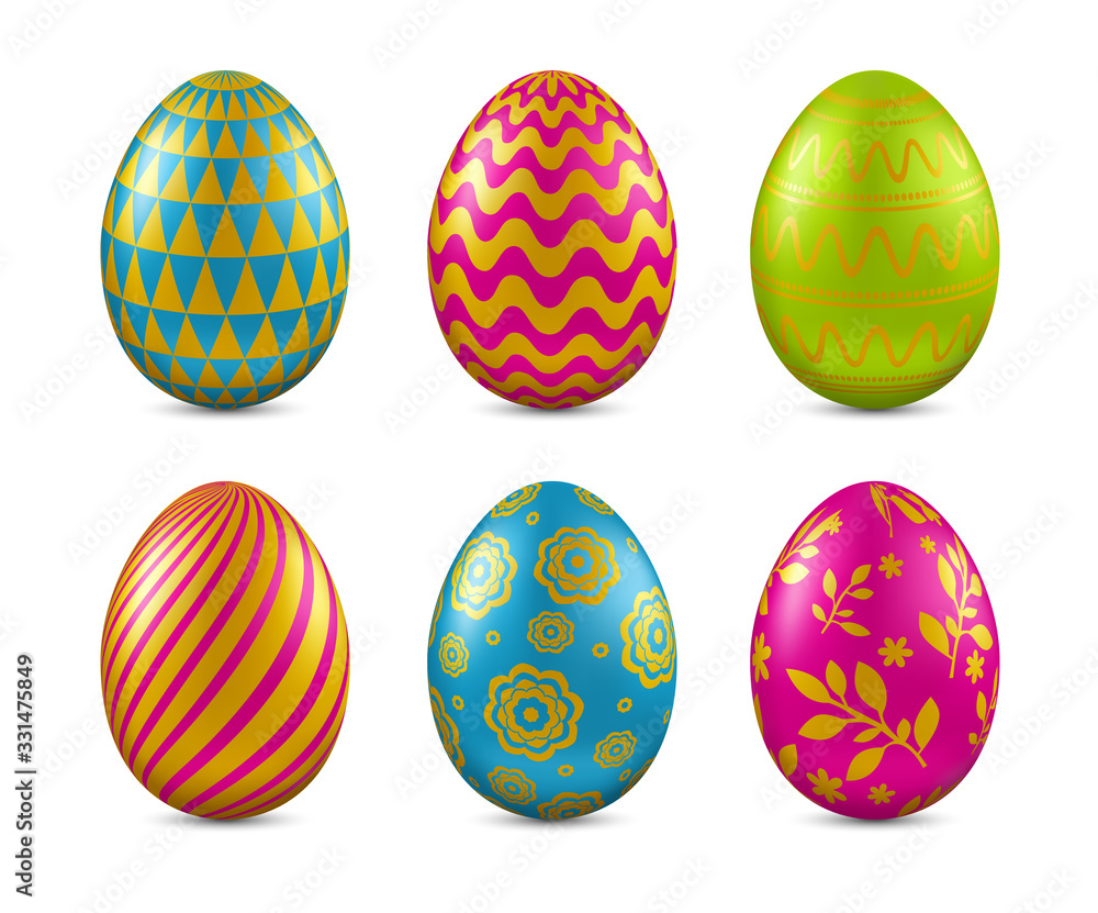 Colorful easter egg with geometric and floral pattern isolated on white background. Vector illustration.