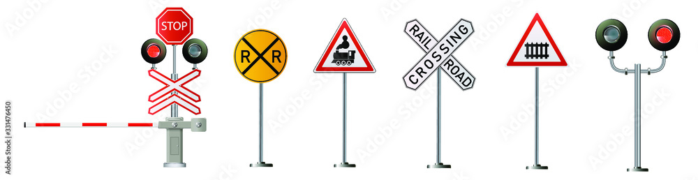 Railway signs set isolated on white background. Vector Railway illustration. Railway signs set isolated on white background. Vector Railway illustration.