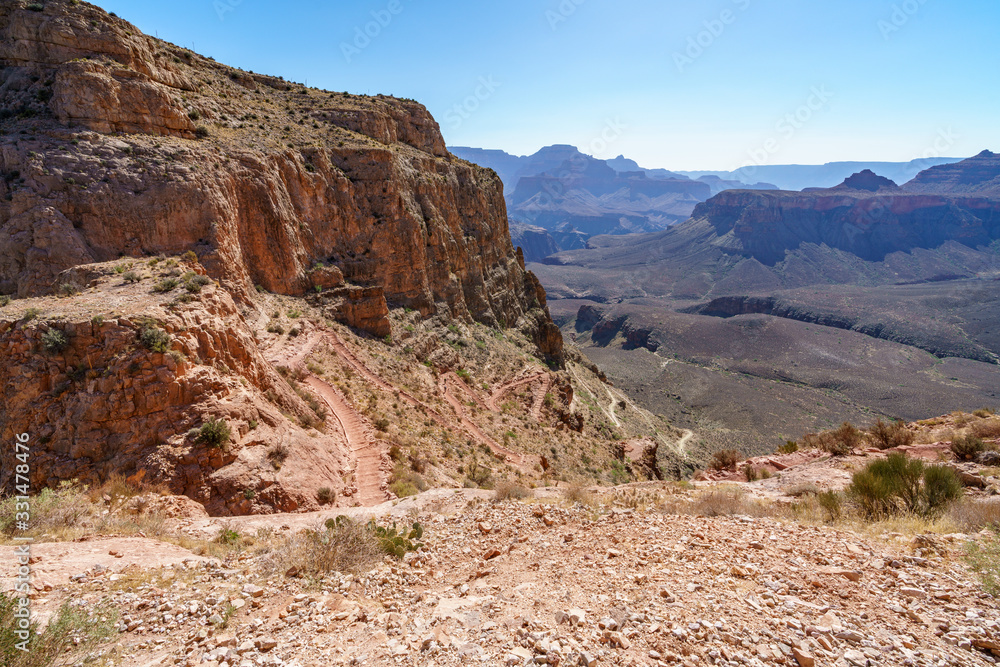 hiking zig zag on the south kaibab trail in grand canyon national park, arizona, usa