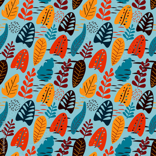 Colorful tropical seamless pattern. Cute tropical background. Seamless texture with floral ornament for fabric, wallpaper, cover and more