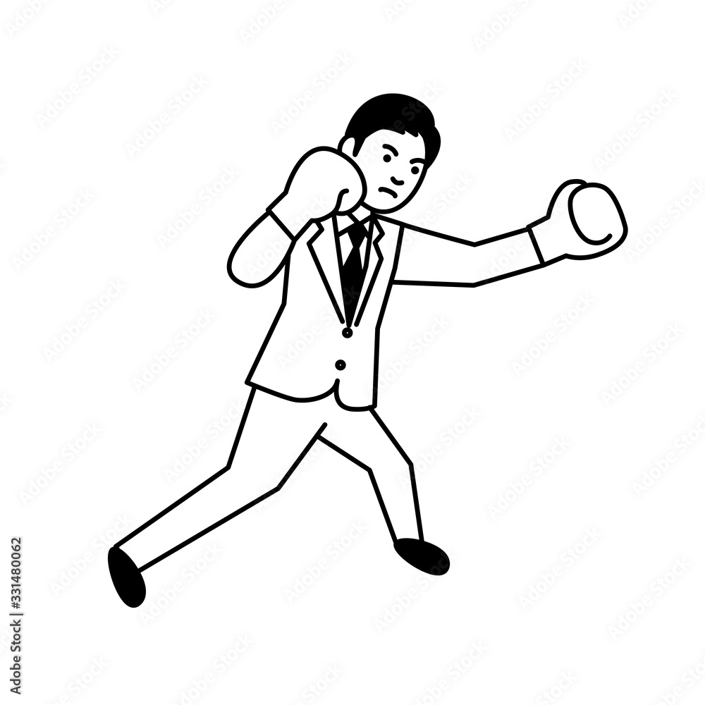 Business man boxing on white background. Vector illustration.