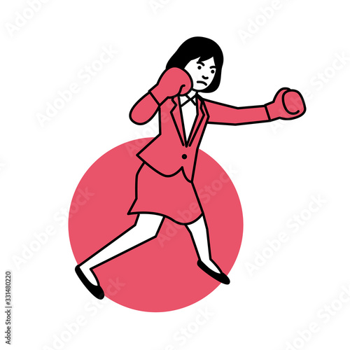 Business woman boxing on white background. Vector illustration.