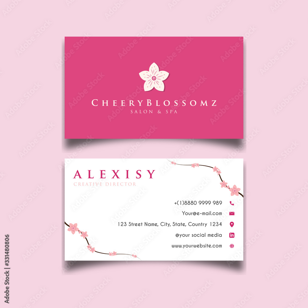 Beautiful pink cheeryblossom flower business card template Beautiful pink cheeryblossom flower business card template