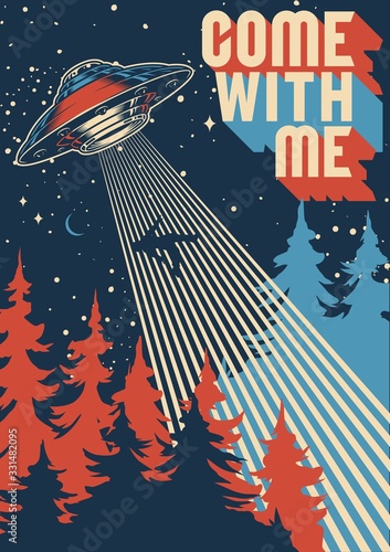 UFO ontvoert man kleurrijke poster
