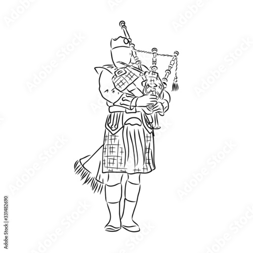 sketch of Scot plays bagpipes