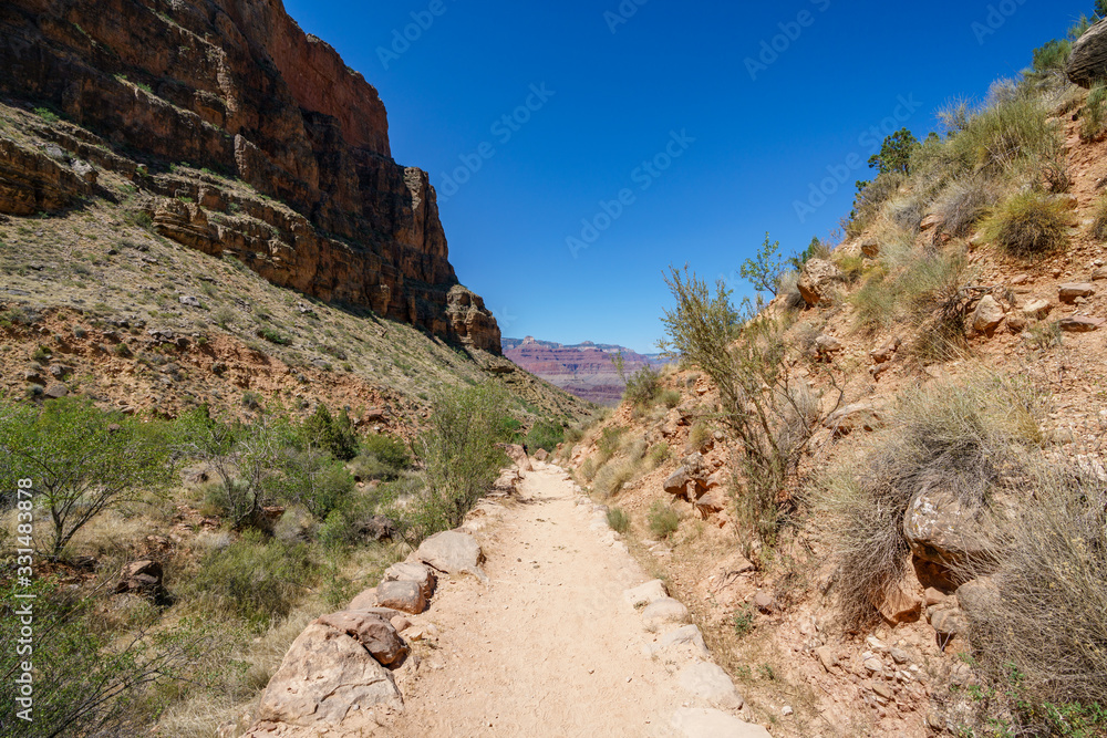 hiking the bright angel trail in grand canyon national park, arizona, usa