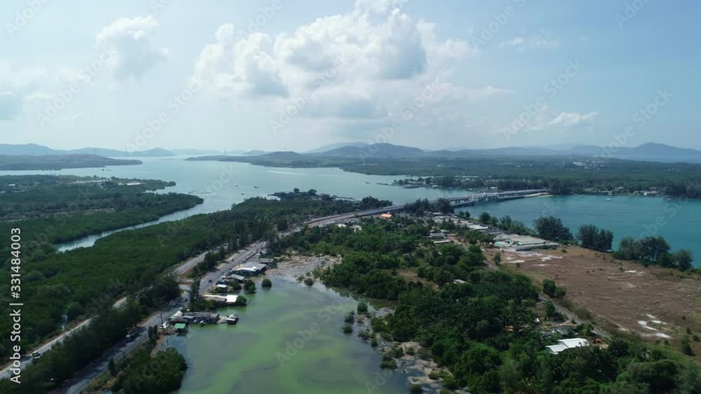 Aerial View Drone shot of sarasin bridge Phuket thailand transportation footage background and travel season concept Aerial View Drone shot of sarasin bridge Phuket thailand transportation footage background and travel season concept