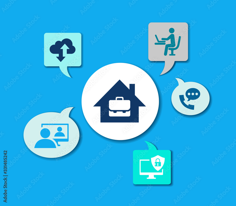 Home office vector illustration. Concept with connected icons related to homeoffice technology, freelance business, working from home.
