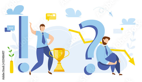 Modern vector illustration of business success and depression from failure. Move up motivation step by step. Winner and looser. Target's achievement. Business competition among economy crash.