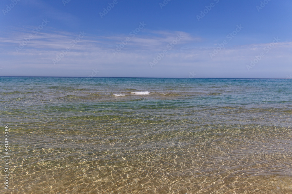 Caspian Sea. Clear sea water. The sea is blue with small waves. selective focus