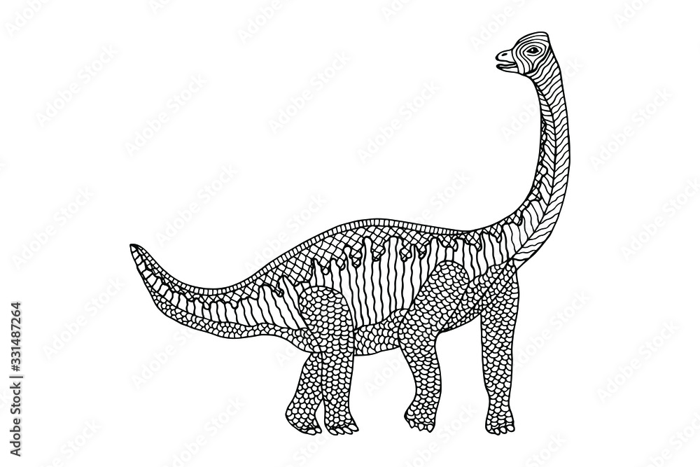 dinosaur with a decorative pattern. coloring book. eps10 vector stock illustration. hand drawing. out line.