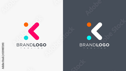 Abstract Letter K Logo Rounded Line with Dots. Flat Vector Logo Design Template Element.