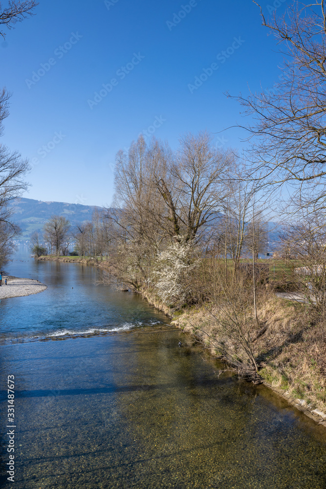 Beautiful coastal landscapes along the shores of the Upper Zurich Lake, Rapperswil-Jona, Sankt Gallen, Switzerland Beautiful coastal landscapes along the shores of the Upper Zurich Lake, Rapperswil-Jona, Sankt Gallen, Switzerland
