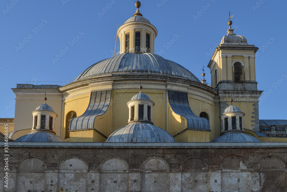 dome and bell tower of the church of San Francisco el grande in Madrid. Spain