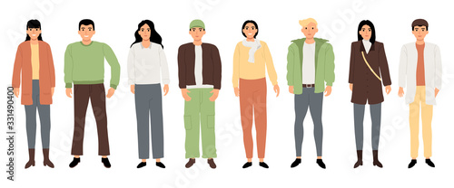 Simple teenage characters Use colors that look bright, flat design style